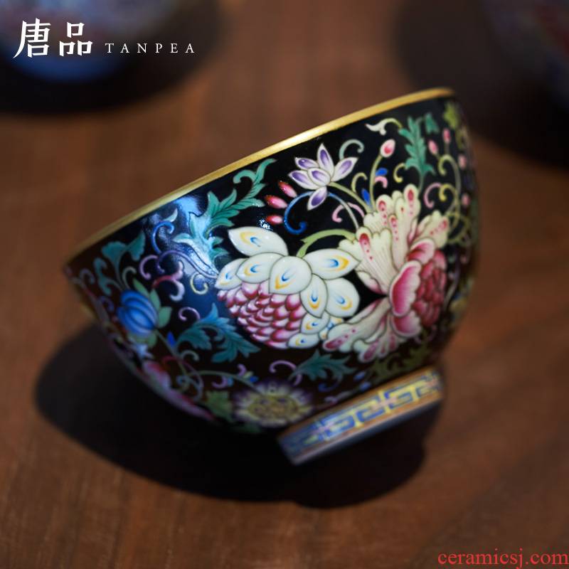 Colored enamel masters cup checking flower heart black tie up branches of jingdezhen ceramic kung fu tea large single CPU