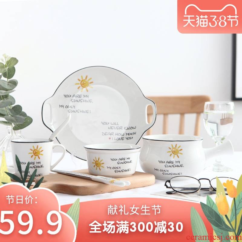 Little breakfast set ceramic bowl with the ear creative contracted bowl dessert plate afternoon tea set