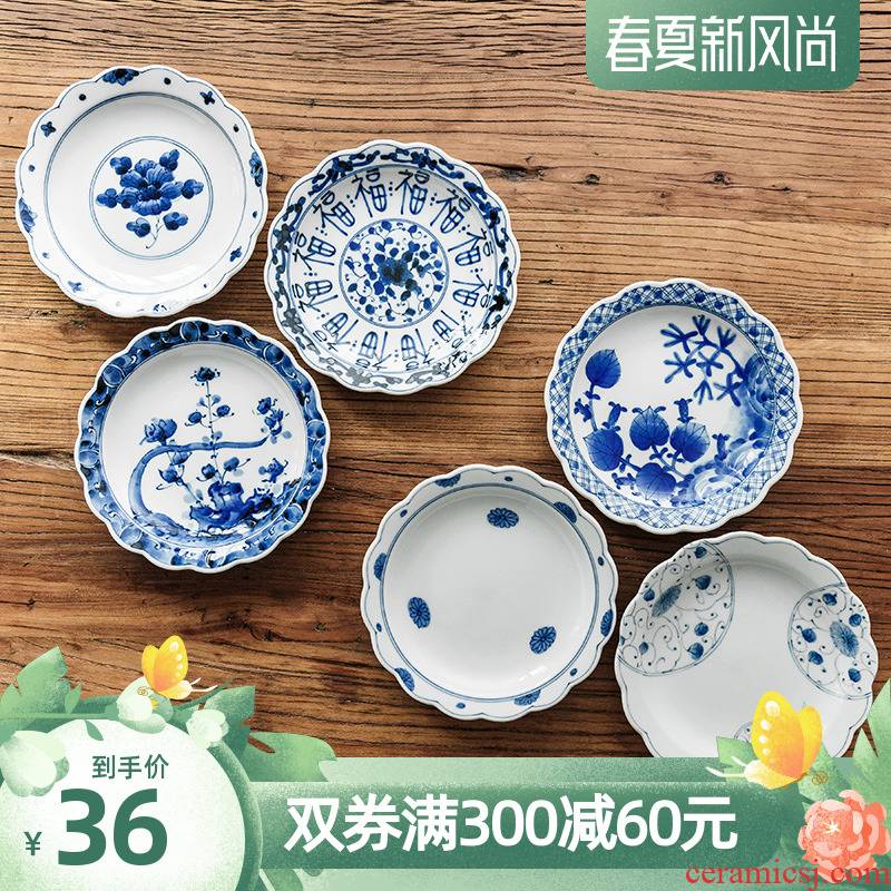 Japan imports ceramic plate of blue and white Japanese round flat plate tableware plate tray household microwave food dish