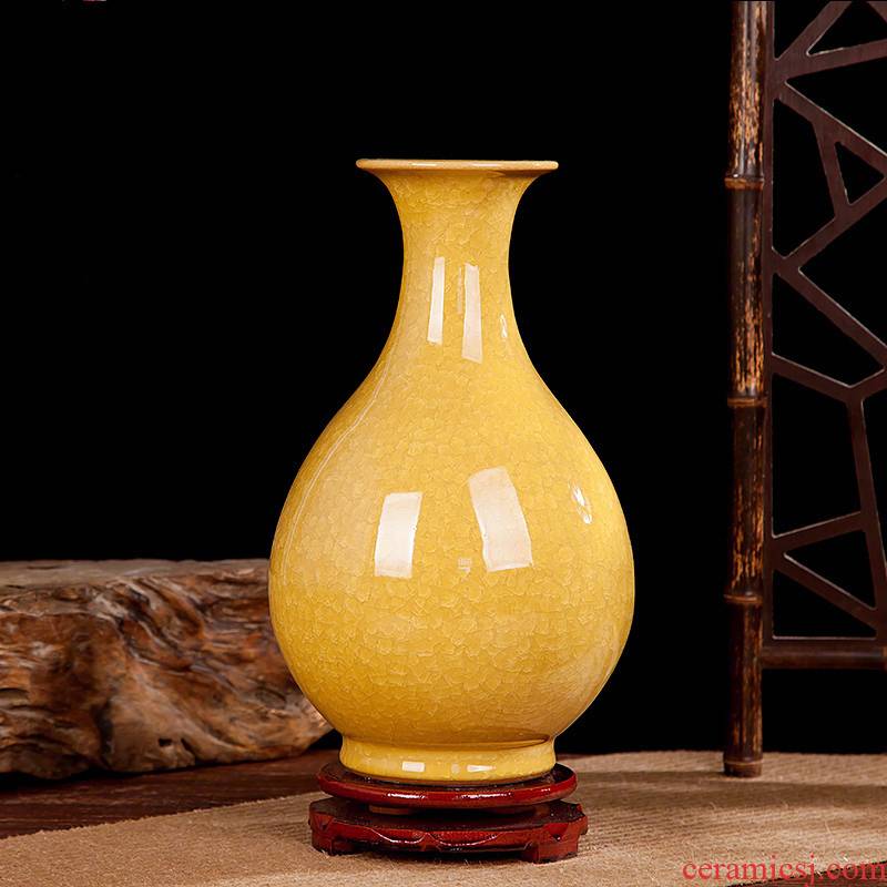 Archaize of jingdezhen ceramics up open yellow vase modern classical household adornment handicraft furnishing articles