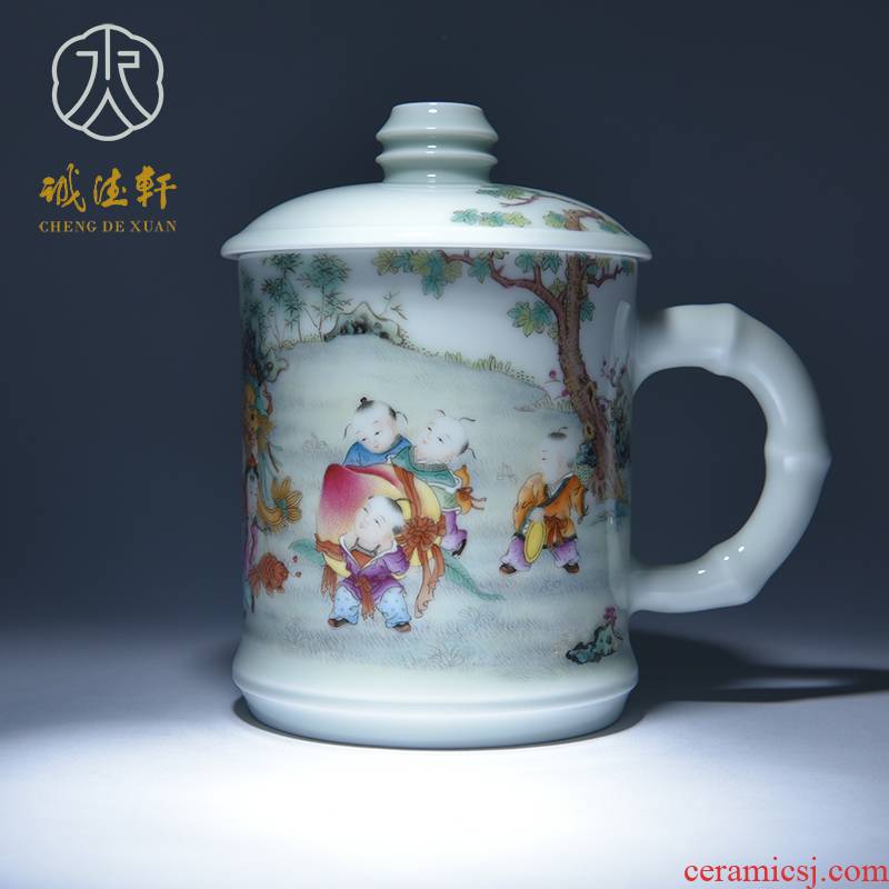 Cheng DE hin kung fu tea set, jingdezhen ceramic powder enamel hand - made big auspicious Thai office cup 12 cups career