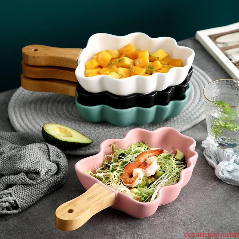 Northern wind web celebrity photos tableware creative baking ceramic plate leaves pan Fried cheese salad FanPan fruit plate
