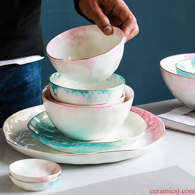 Element treasure Japanese powder blue mercifully ceramic tableware western - style food dish bowl bowl rainbow such use