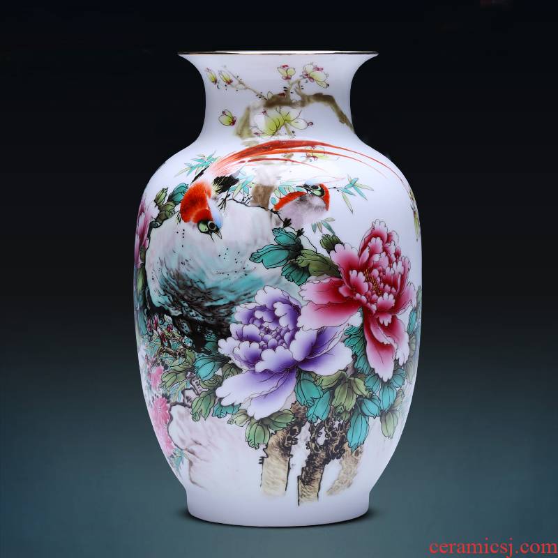 Jingdezhen ceramics powder enamel vase rich winter jasmine flower arrangement sitting room TV ark adornment of Chinese style household furnishing articles