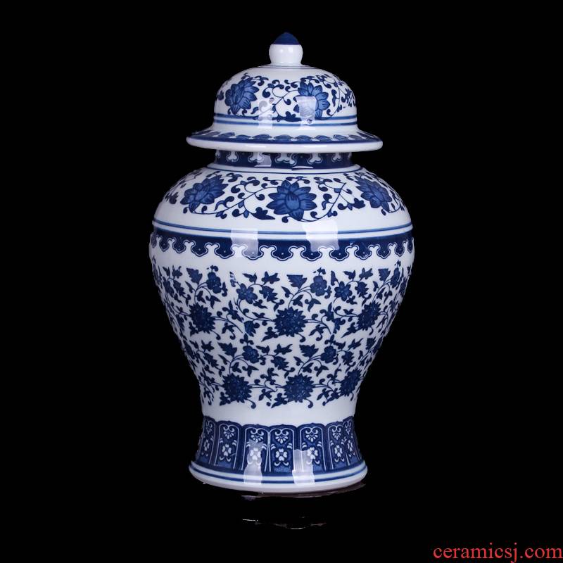 Jingdezhen ceramic vase furnishing articles antique porcelain cover general pot retro crafts porcelain jar storage tank