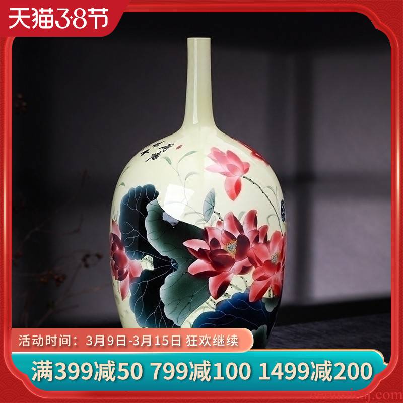 Jingdezhen ceramics furnishing articles famous bottles hand made yellow lotus flower implement new Chinese handicraft decoration in the living room