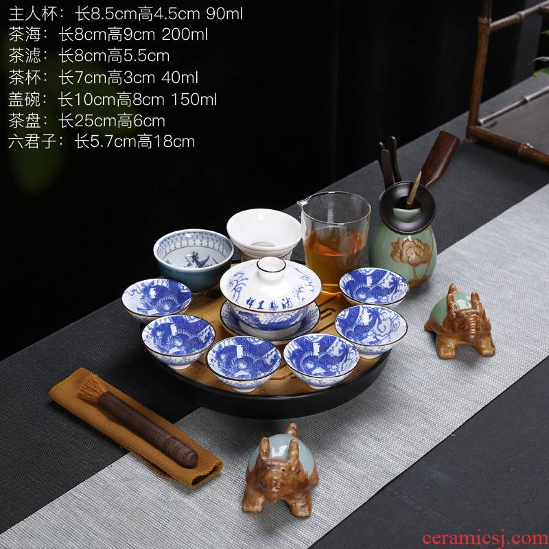 Suet jade white porcelain kung fu tea set contracted household modern ceramic cup lid bowl of a complete set of gift set