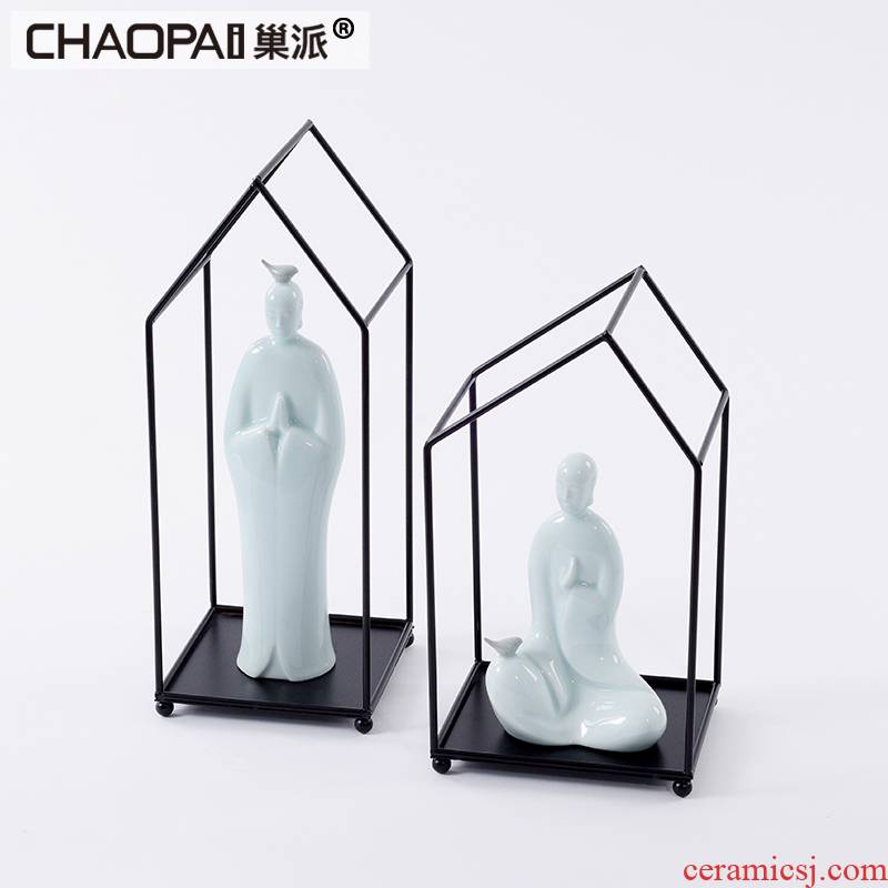 New Chinese style imitation jade ceramic partition screen ano monk Buddha zen accessories sales hall, art furnishing articles