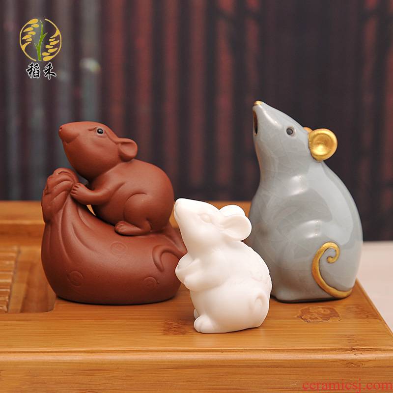 Year of the rat creative Chinese zodiac mouse furnishing articles home sitting room adornment your up with violet arenaceous white porcelain tea table tea
