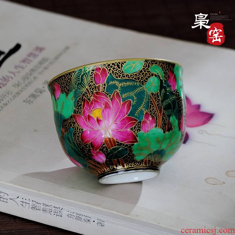 Jingdezhen ceramic kung fu tea cups manual wire inlay sample tea cup tea light colored enamel lotus master cup single CPU