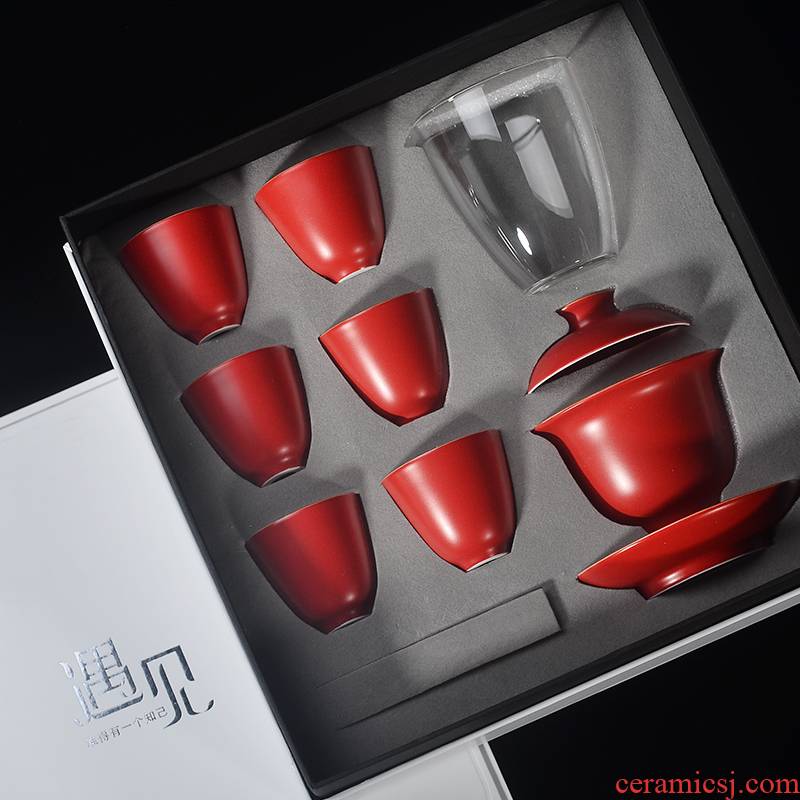 Wynn hui mei red kung fu tea set a complete set of tureen group gift boxes jingdezhen ceramic cups of tea taking