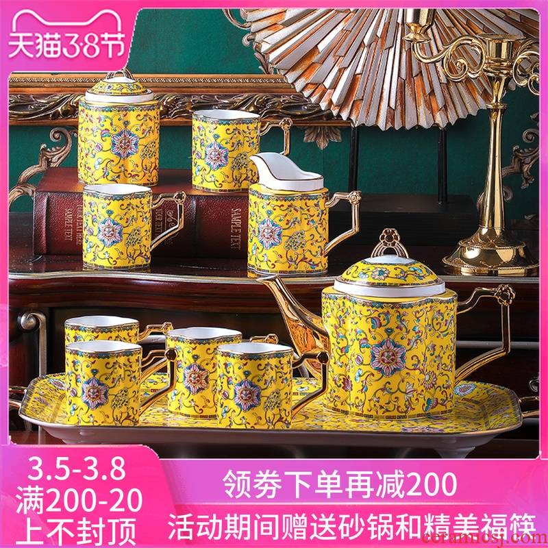 Chinese pottery and porcelain has a complete set of tea teapot teacup household suit light coffee sitting room key-2 luxury glass cup
