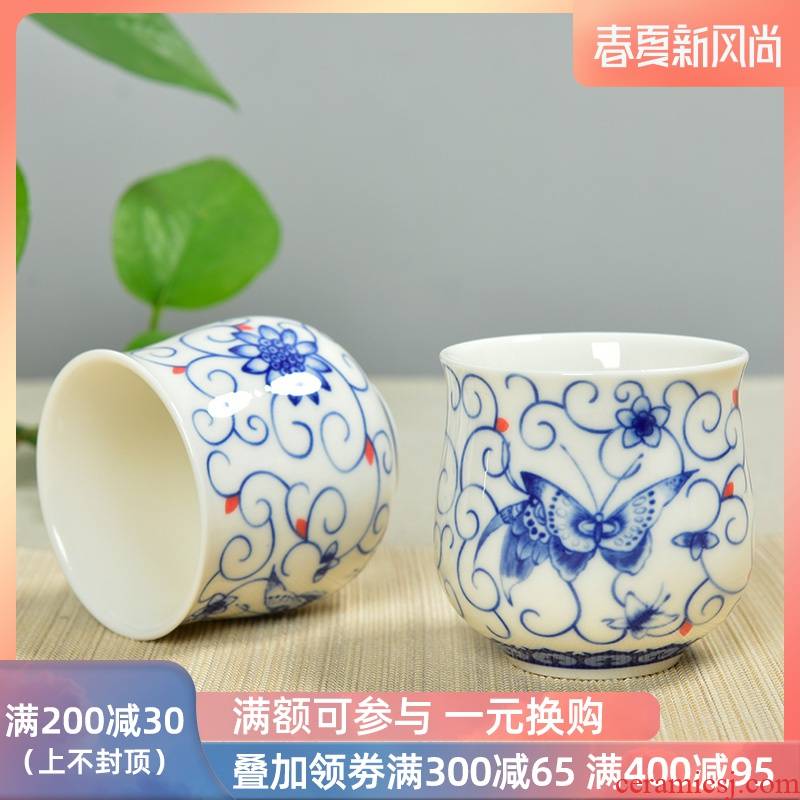 Blue and white porcelain cup sample tea cup large ceramic kung fu tea tea cup single cup beer individual cup masters cup