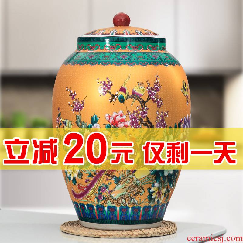 Jingdezhen household ceramics moistureproof cylinder barrel ricer box 20 jins 30 jins 50 pounds with cover cylinder tank storage tank