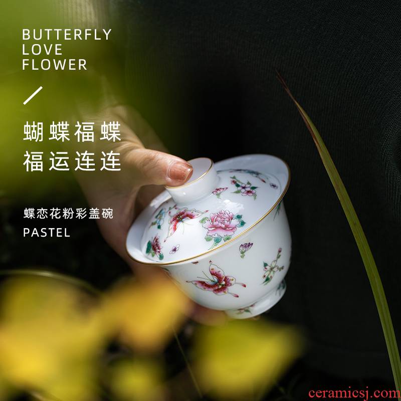 The New pastel hand - made recent tureen three tureen kunfu tea jingdezhen checking tea set