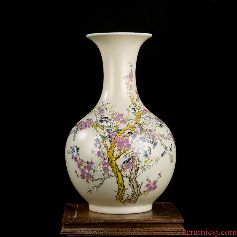 Jingdezhen ceramics powder enamel pay-per-tweet flower vase home sitting room place Chinese office decoration