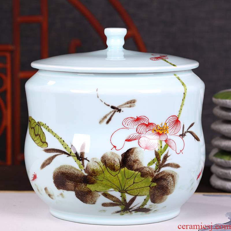 Jingdezhen ceramic large caddy fixings wake receives pu 'er tea cake box household seal pot
