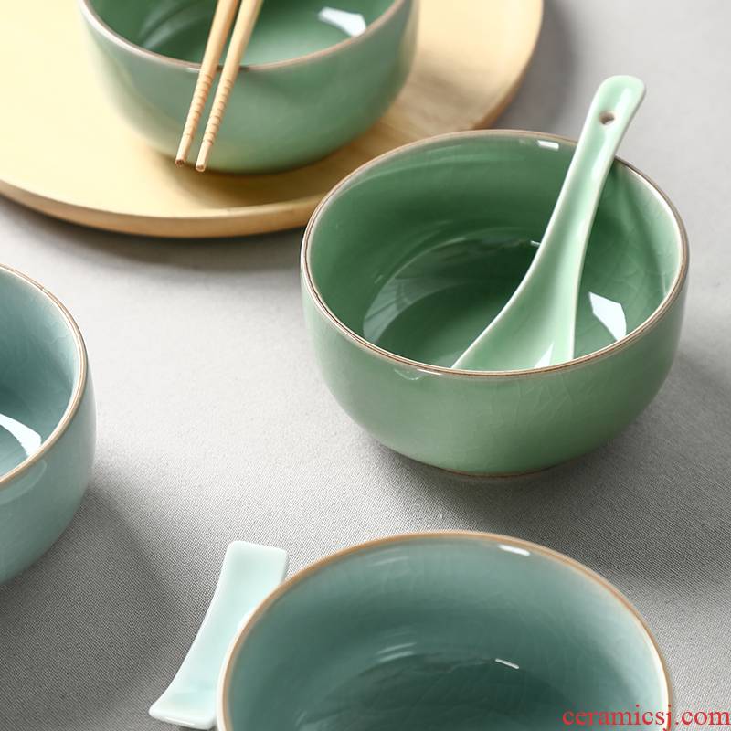 Longquan celadon tableware ice crackle rice bowls elder brother up with simple Japanese milk to use new small household soup bowls