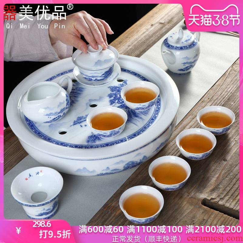 Implement the superior white porcelain kung fu tea set water dry terms plate tureen teapot tea service of a complete set of ceramic tea tray