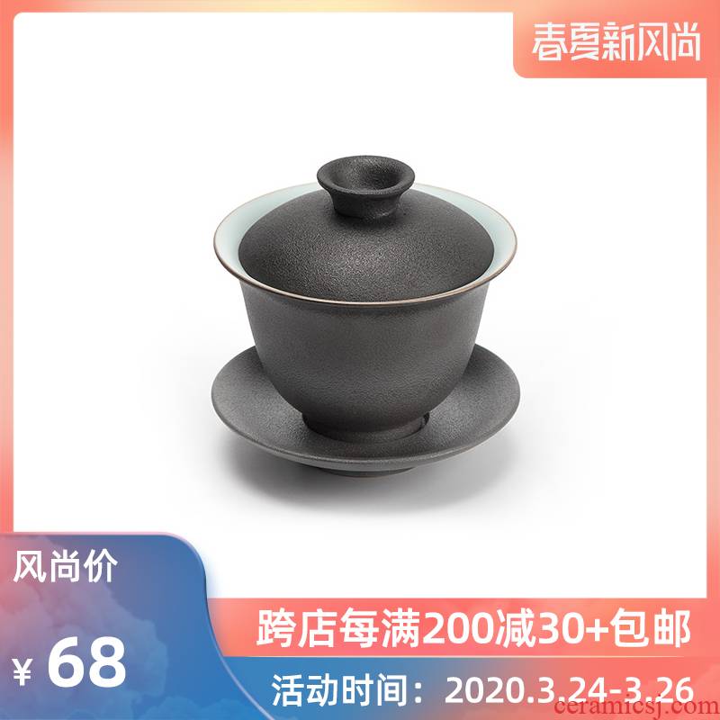 Mr Nan shan zen tea tureen ceramic bowl of black crude pottery hand grasp tureen kung fu tea cup home