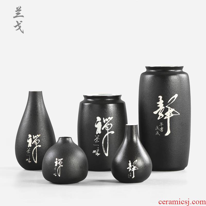 Having thick black pottery vase TaoHua device Japanese ceramic tea set with parts to restore ancient ways the tea - table floret handicraft furnishing articles