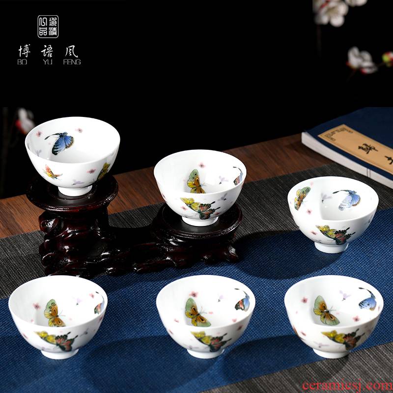 Jingdezhen ceramic cups high - grade hand - made small sample tea cup butterfly kung fu tea tea set a single master cup by hand