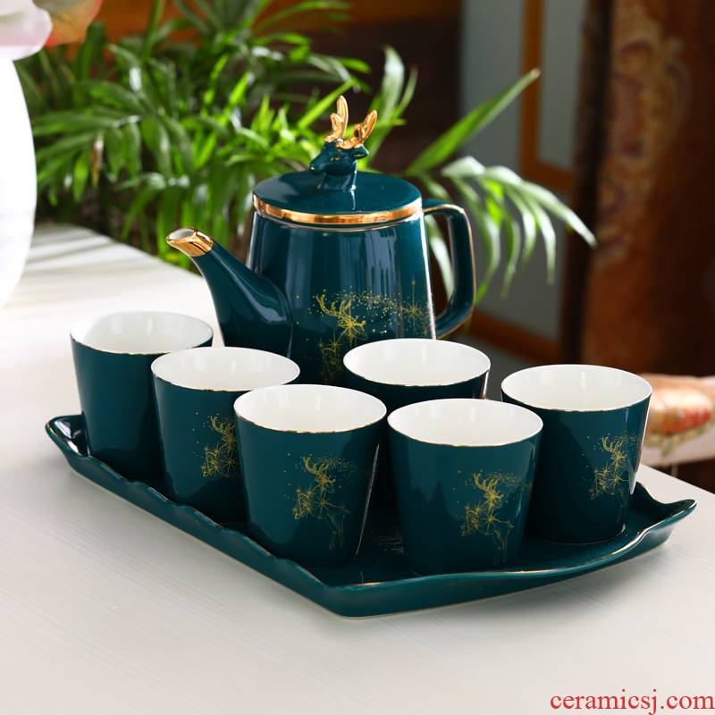 European tea cool household water cup cold water kettle ceramic cups of water with a suit of heat - resistant glass tray was sitting room