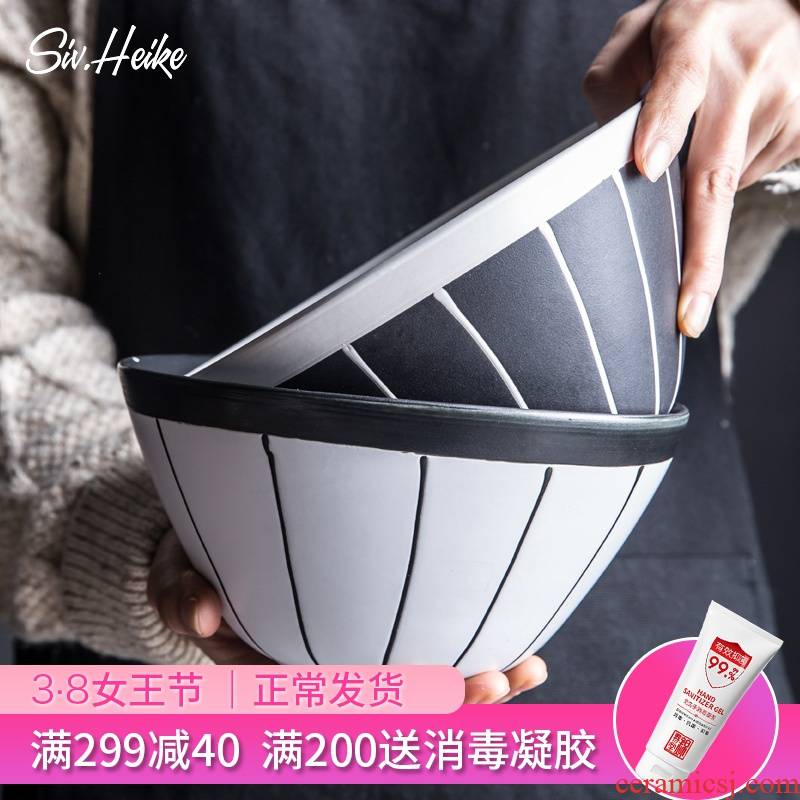 Nordic creative hand - made home European Japanese 0 dish the large - sized ceramic bowl noodles bowl of salad bowl dishes