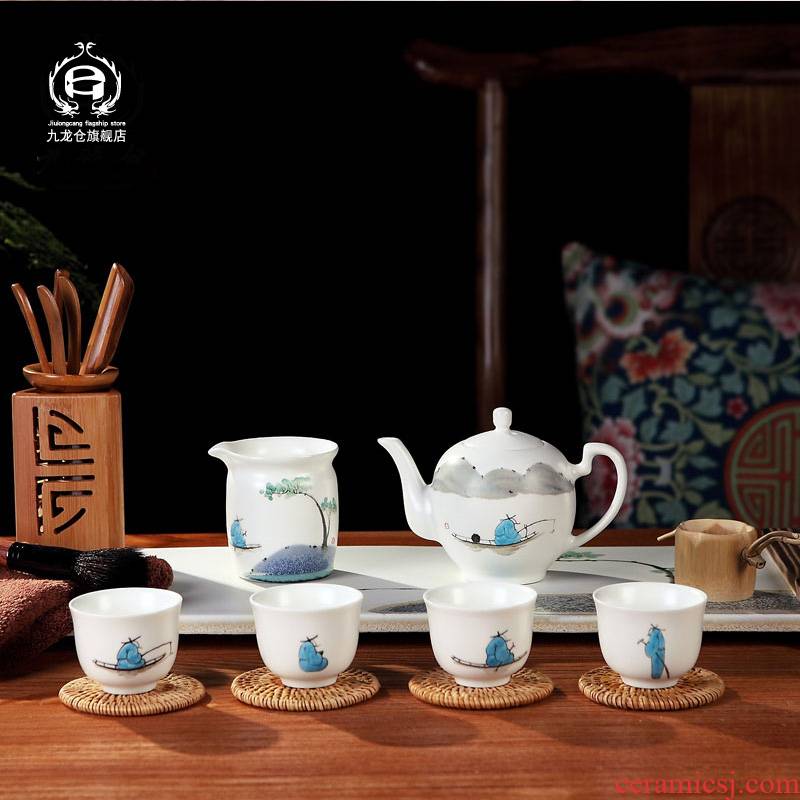 DH jingdezhen ceramic kung fu tea sets household hand - made tea with tea tray manually teapot teacup