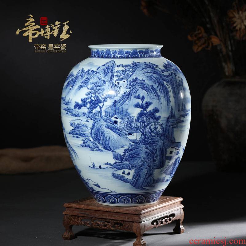 Jingdezhen ceramics hand - made antique pine Yin amorous feelings of blue and white porcelain vases, large sitting room adornment is placed