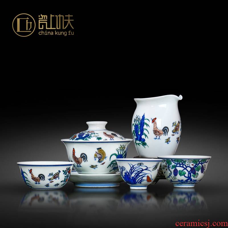 Ming chenghua chicken color bucket cylinder of jingdezhen manual archaize kung fu tea set hand - made master cup sample tea cup