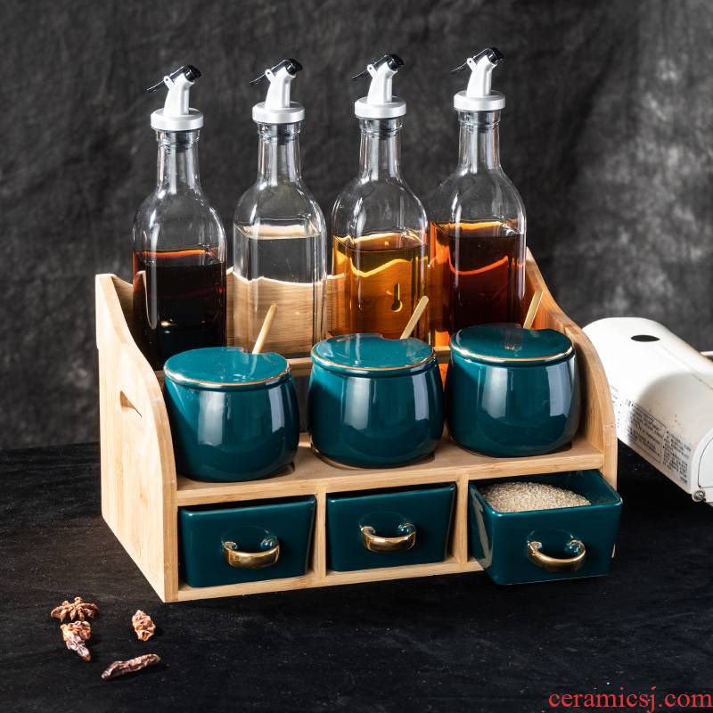 Nordic creative household double ceramic sauce seasoning salt pot kitchen glass boxed set oil combination