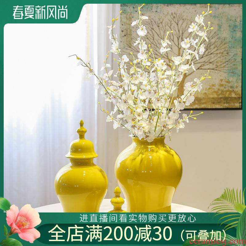 Jingdezhen ceramic new Chinese style living room TV cabinet mesa vase furnishing articles decorative flower arranging flower implement simulation flowers, artificial flowers