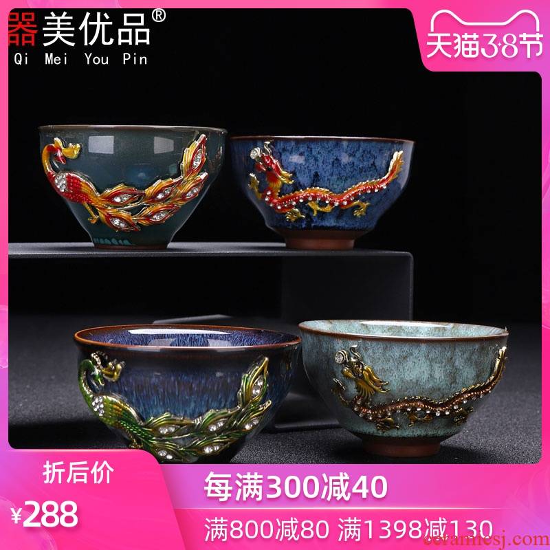 Implement the superior coppering. As silver colored enamel longfeng cup checking ceramic masters cup sample tea cup kung fu tea set large single CPU