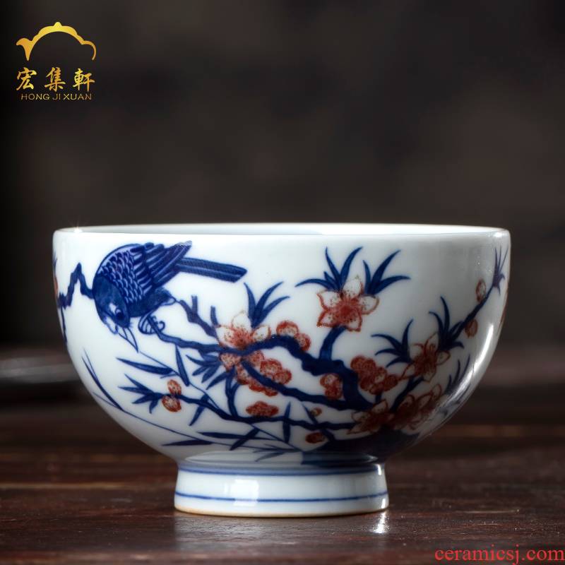 Jingdezhen ceramic kung fu tea sample tea cup antique hand - made blue pay-per-tweet name plum flower meditation a cup of tea cups
