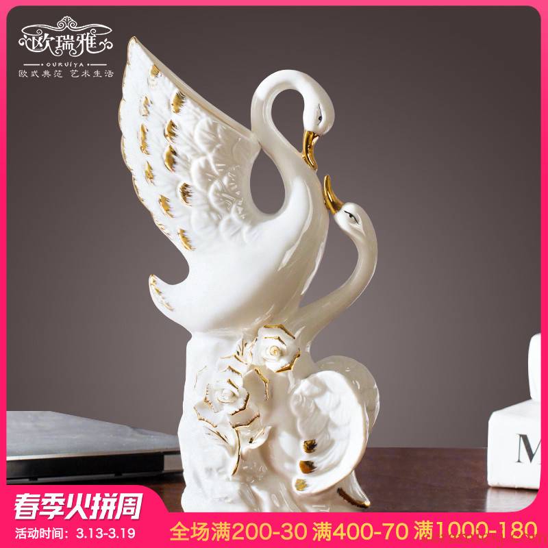 European ceramic decoration modern home sitting room adornment small ornament of white swan furnishing articles