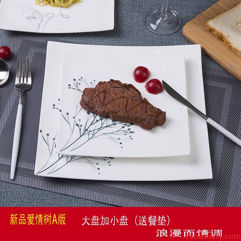 Jingdezhen ceramic western food steak dishes shallow dish ipads porcelain plates creative square love tree dim sum dishes