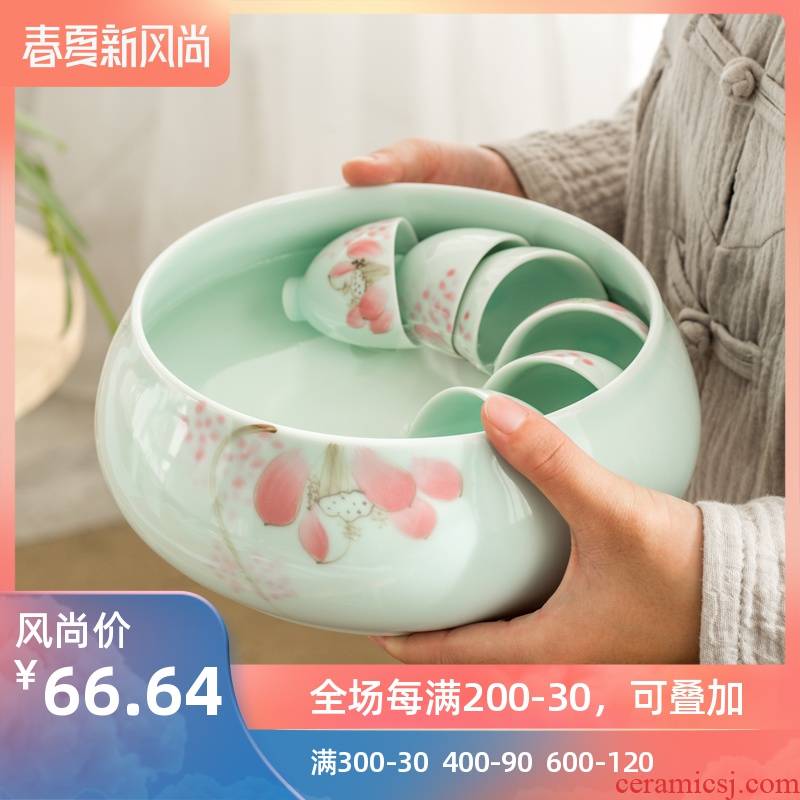 Poly real (sheng celadon hand - made ceramic in hot water to wash the bucket cup tea wash water wash to built large kung fu tea water jar tea taking