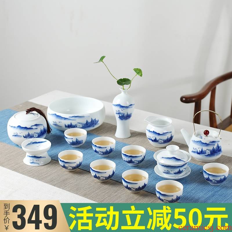 Ceramic kung fu tea set household jingdezhen porcelain cup lid bowl of a complete set of high - grade gift boxes