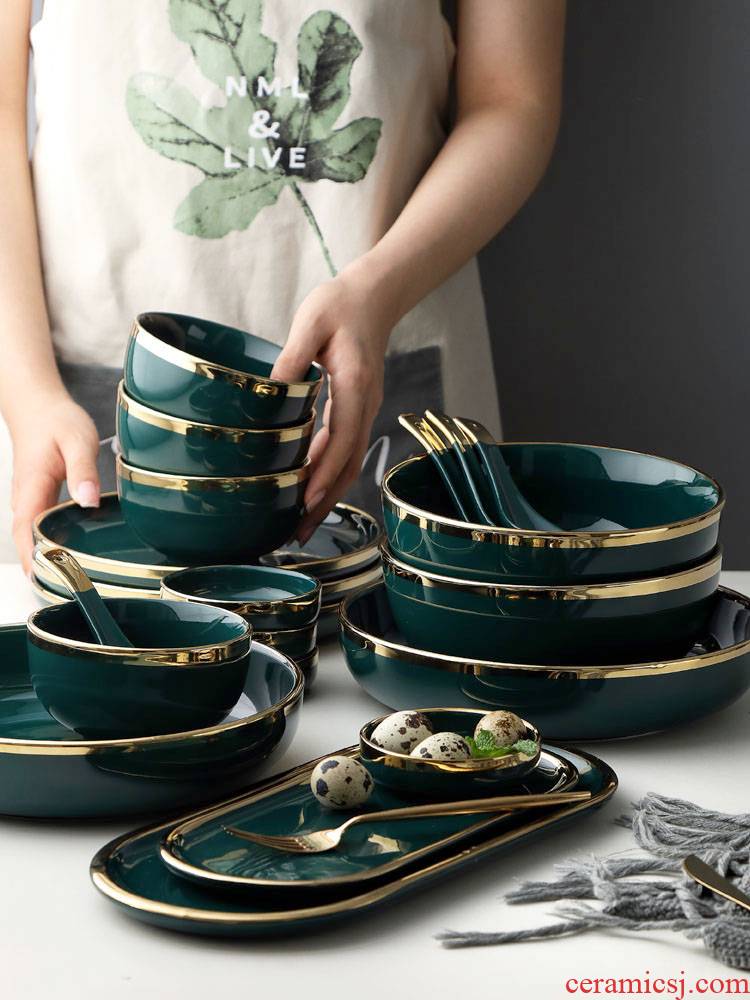 Northern dishes suit household individuality creative European - style key-2 luxury light green up phnom penh dishes ceramics tableware portfolio