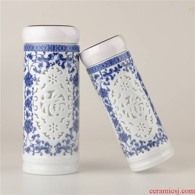 Mud of jingdezhen porcelain double deck glass, hollow out cup insulation cup office cup cup package mail to you