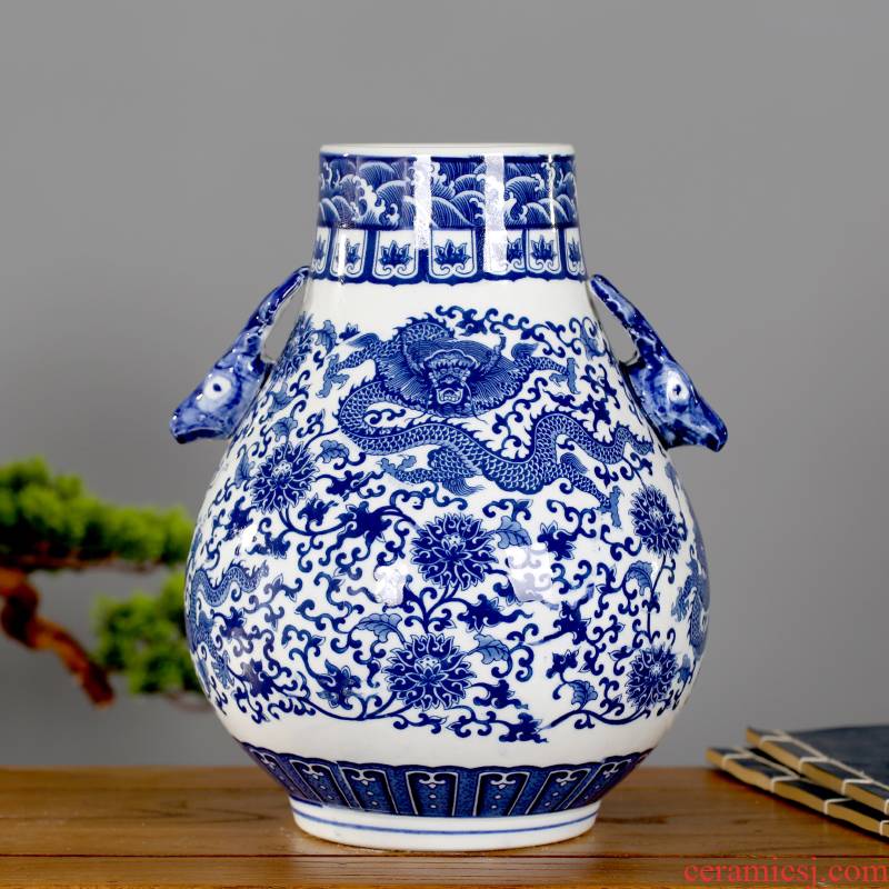Jingdezhen ceramic furnishing articles sitting room big vase flower arranging dried flowers with Chinese style ear blue and white porcelain porcelain decorative household items