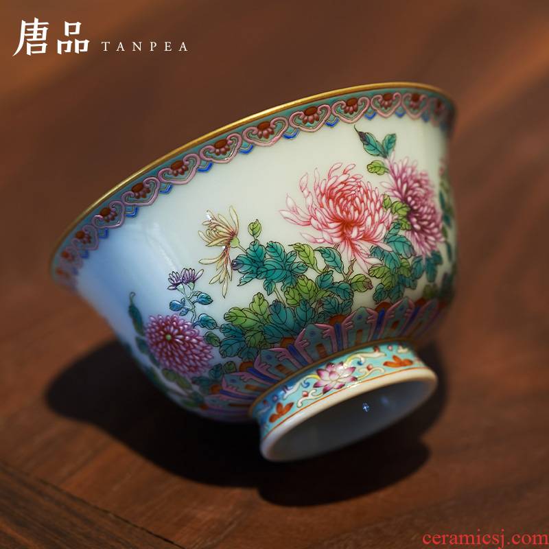By powder enamel enamel with hand cup manual flower tea master of jingdezhen ceramic region of large single CPU