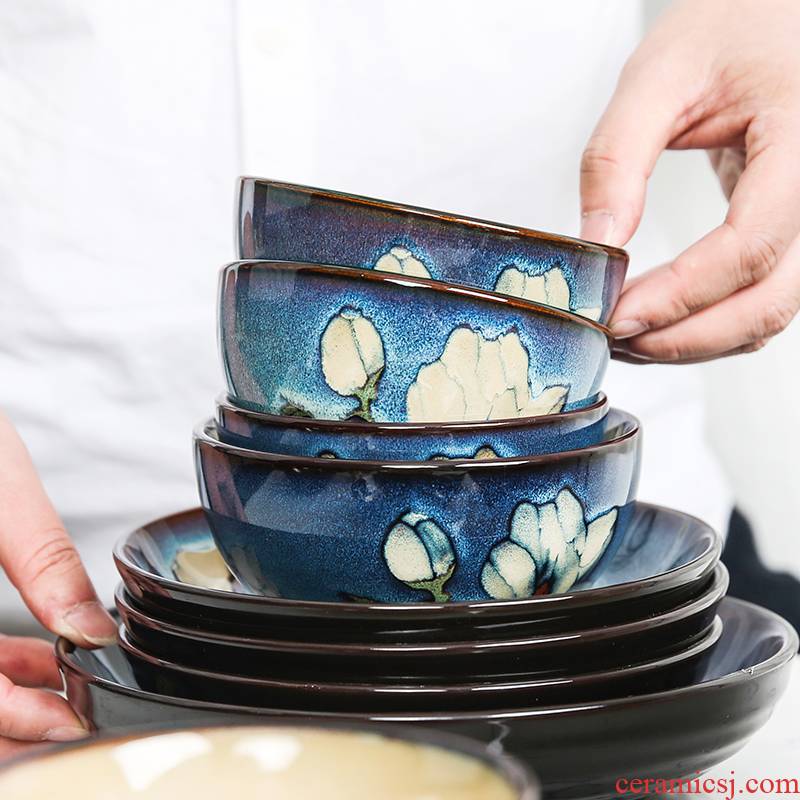 Yuquan xin LAN dishes suit household of Chinese style of tableware ceramic bowl dish bowl chopsticks dishes dish bowl outfit combinations