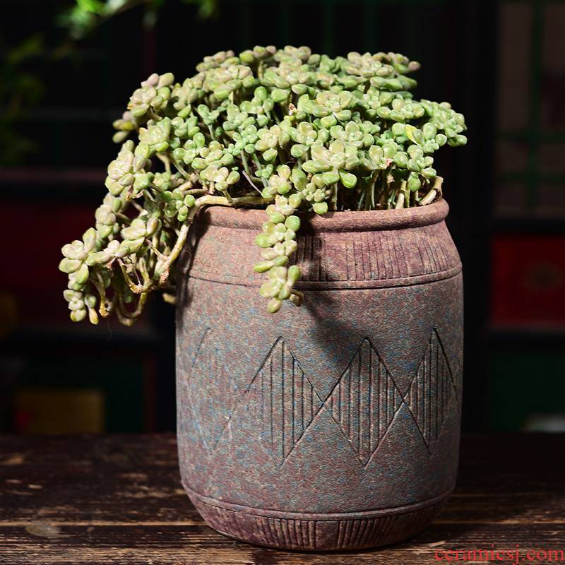 Complex ancient running the basin fleshy mage ceramic coarse pottery flowerpot breathable tall fleshy plant creative household balcony