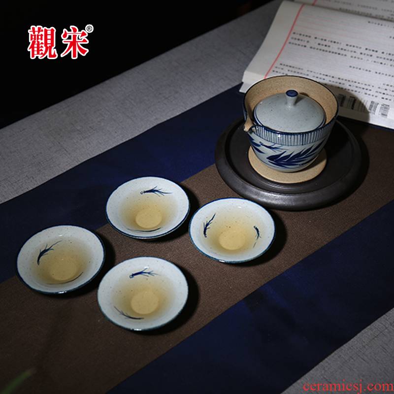 The View of song dynasty jingdezhen creative Japanese hand - made clay of blue and white porcelain tea sets ceramic checking tureen kunfu tea