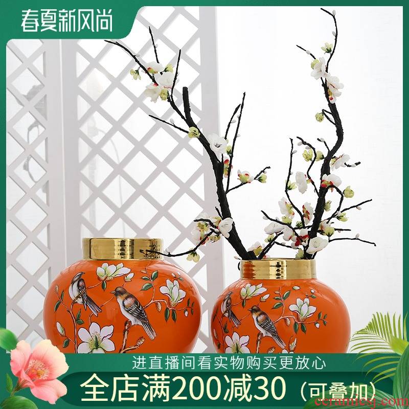 Mesa of jingdezhen ceramic vase light sitting room key-2 luxury furnishing articles decorations flower arranging hydroponic household simulation flower, flower art