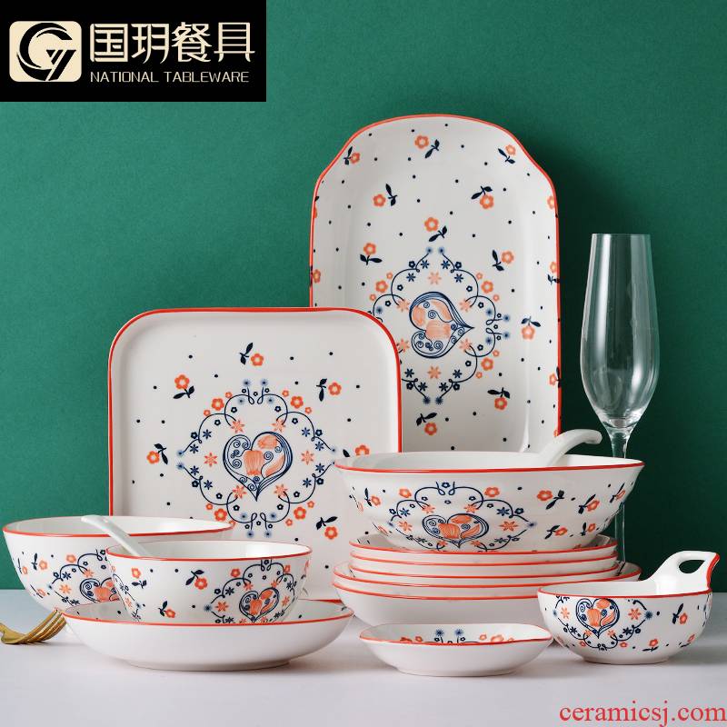 Tangshan ceramic dishes suit household Japanese - glazed in dinner suit creative porcelain bowl meal plate suit