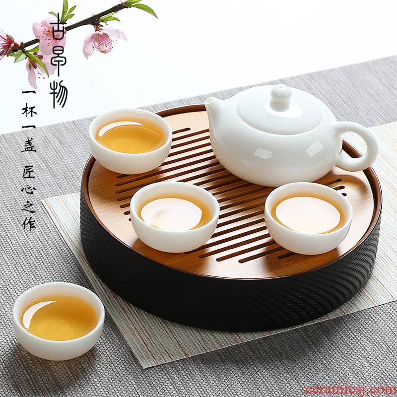 Jade porcelain kung fu tea set with high white porcelain of a complete set of travel office teapot teacup ceramic tea set tea tray