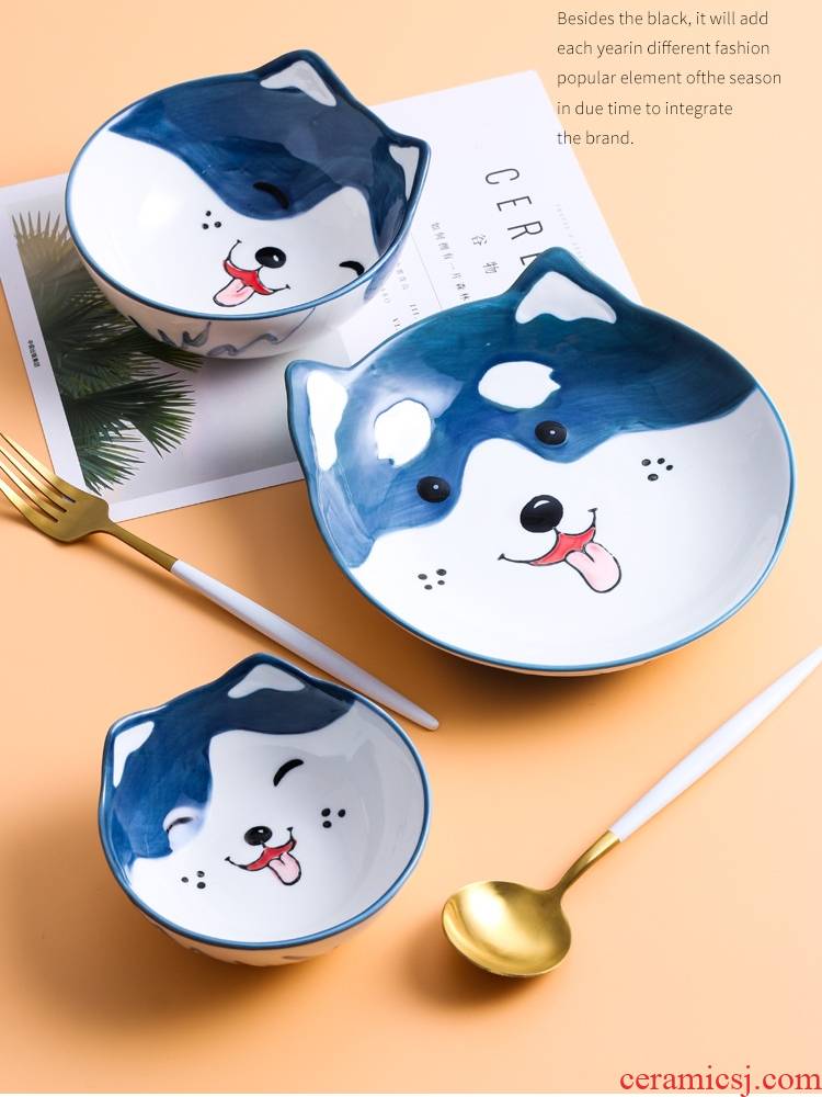 Love graces of express dog incoming tableware under the glaze made pottery bowls puppy design creative meal plate